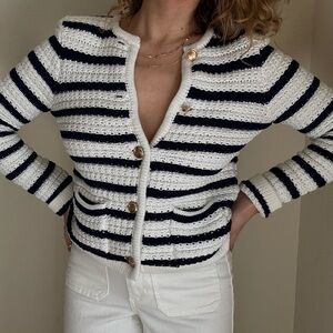 House of Harlow 1960 Navy & White Striped Knit Cardigan